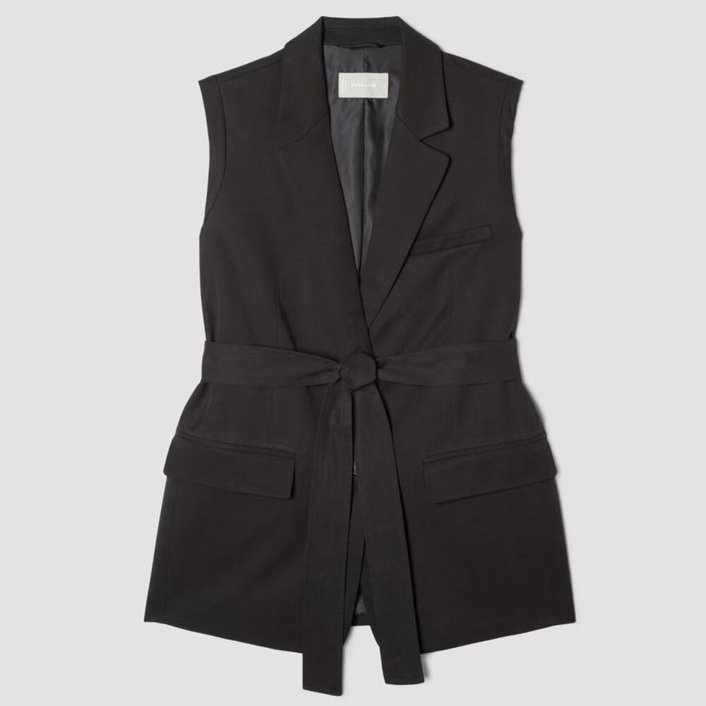 Everlane TENCEL Sleeveless Black Blazer Vest NWT Sz 12 Buttersmooth Long Length - Picture 8 of 13